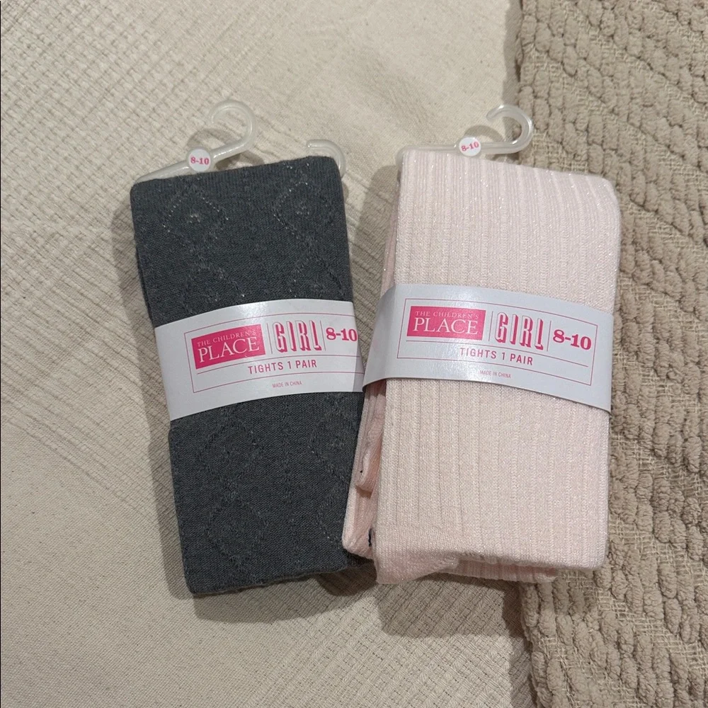 The Children's Place Girls' Tights - Gray & Pink sparkle(2 pc)(Ships from OR)